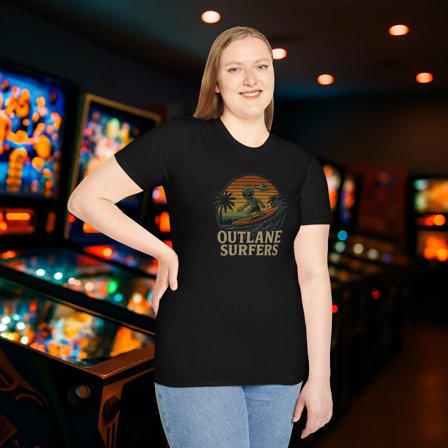 Faded Outlane Surfer Pinball Graphic T-Shirt