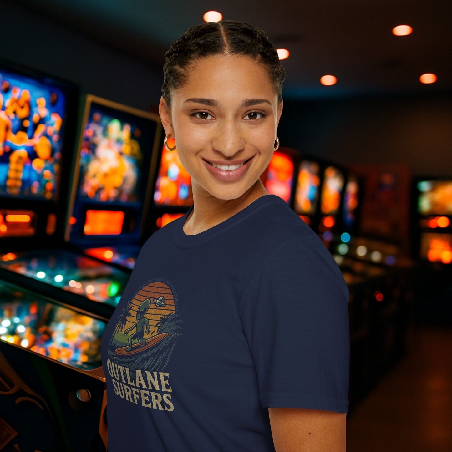 Faded Outlane Surfer Pinball Graphic T-Shirt