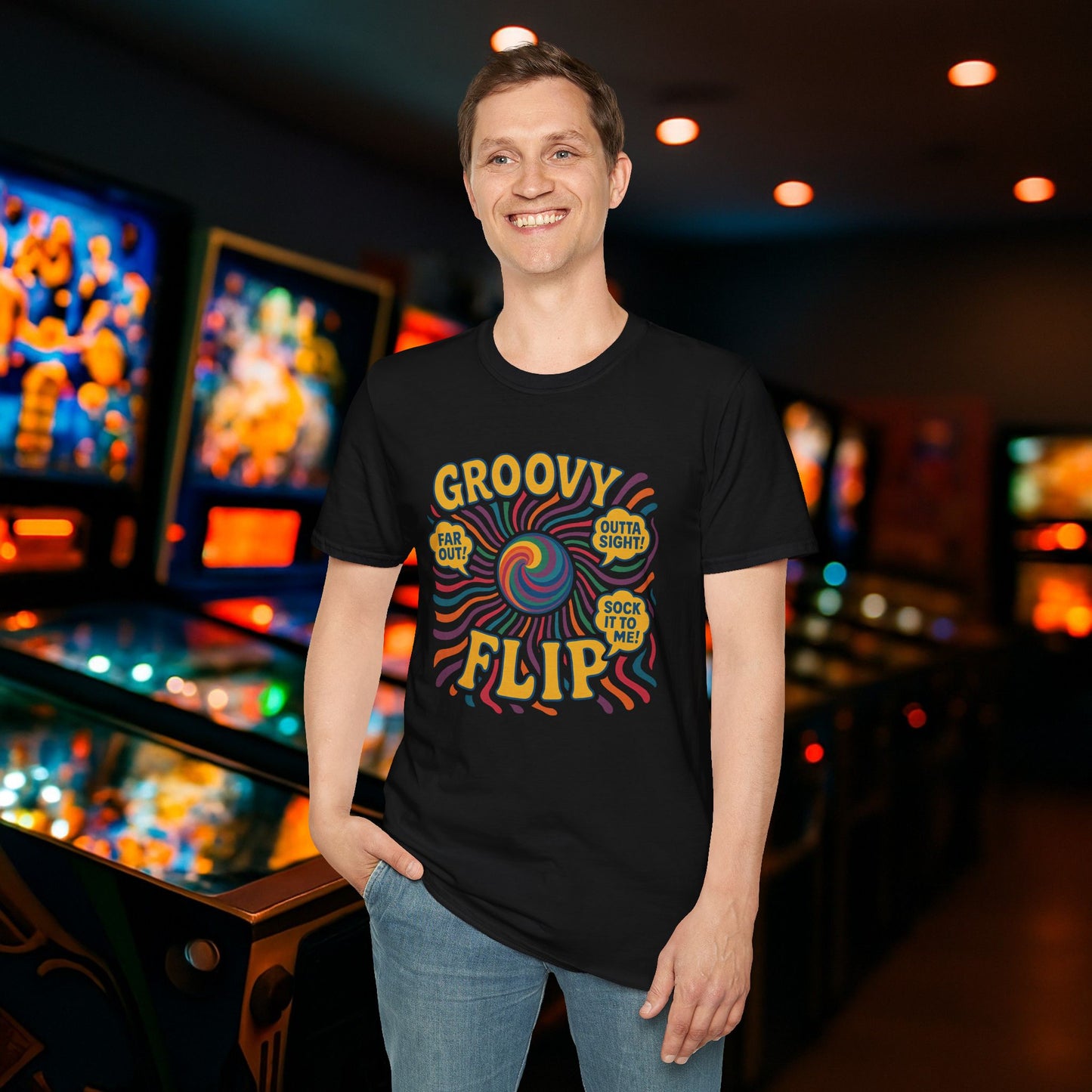 Groovy Flip Pinball Graphic T-Shirt