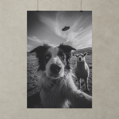 The Visitors Black and White Wall Art, Funny Dog and Sheep Print, Surreal Farm Poster, Whimsical Animal Wall Decor